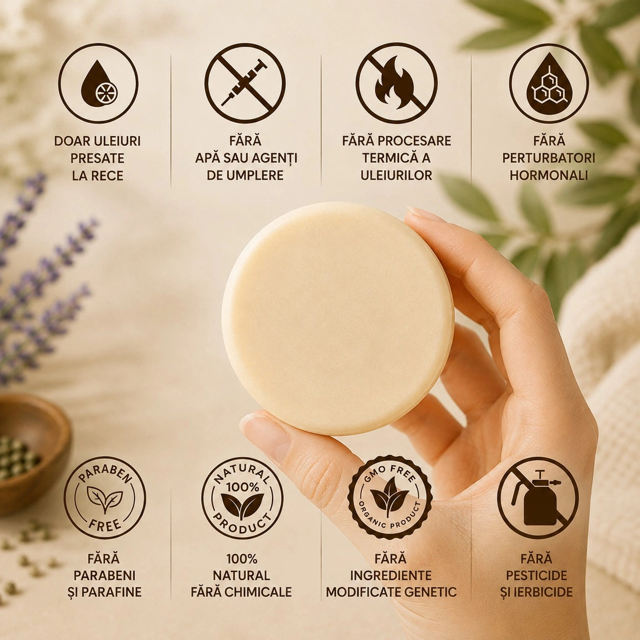 Șampon solid natural pentru scalp iritat – Reduce iritația, disconfortul, senzația de scalp gras și mâncărimea.