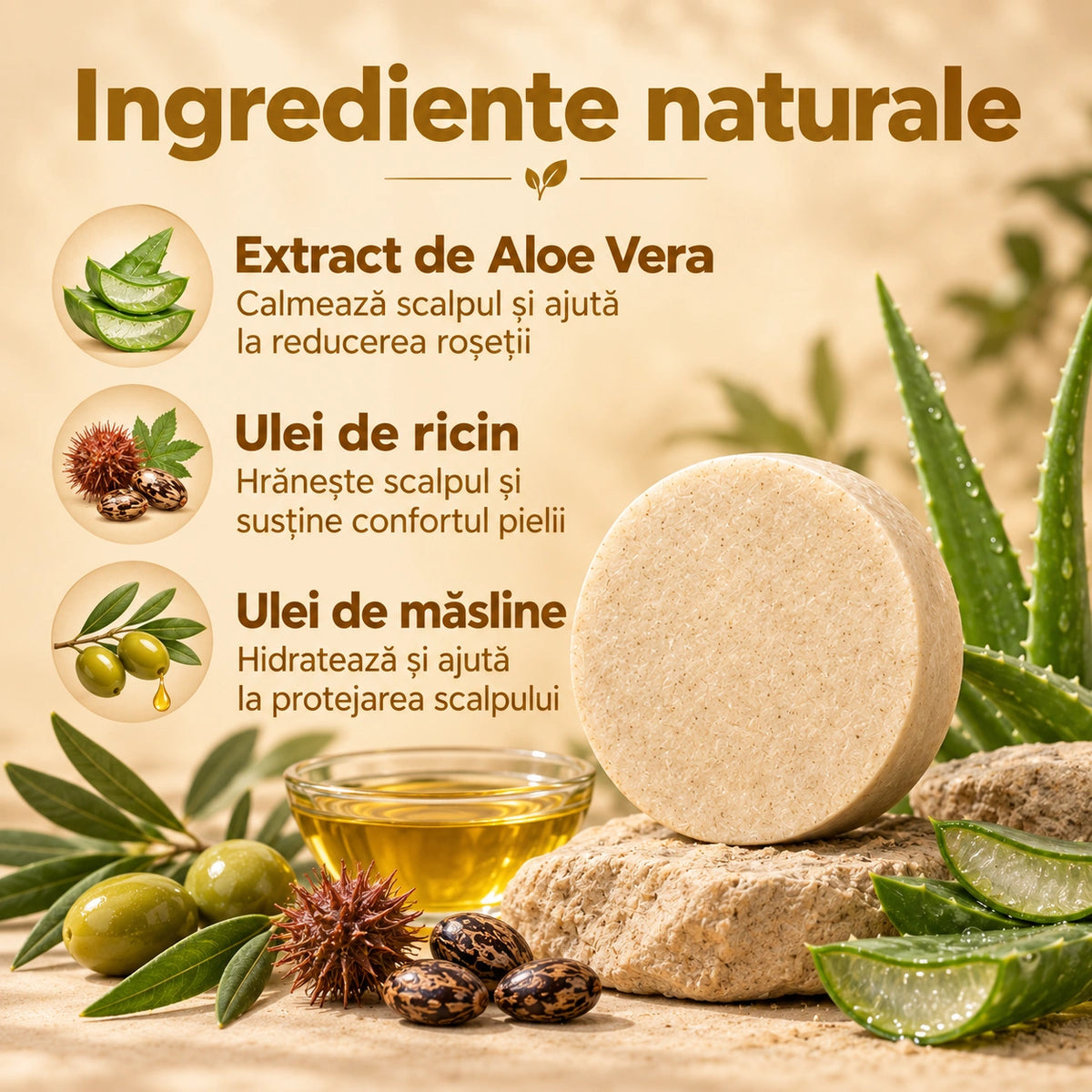 Șampon solid natural pentru scalp iritat – Reduce iritația, disconfortul, senzația de scalp gras și mâncărimea.