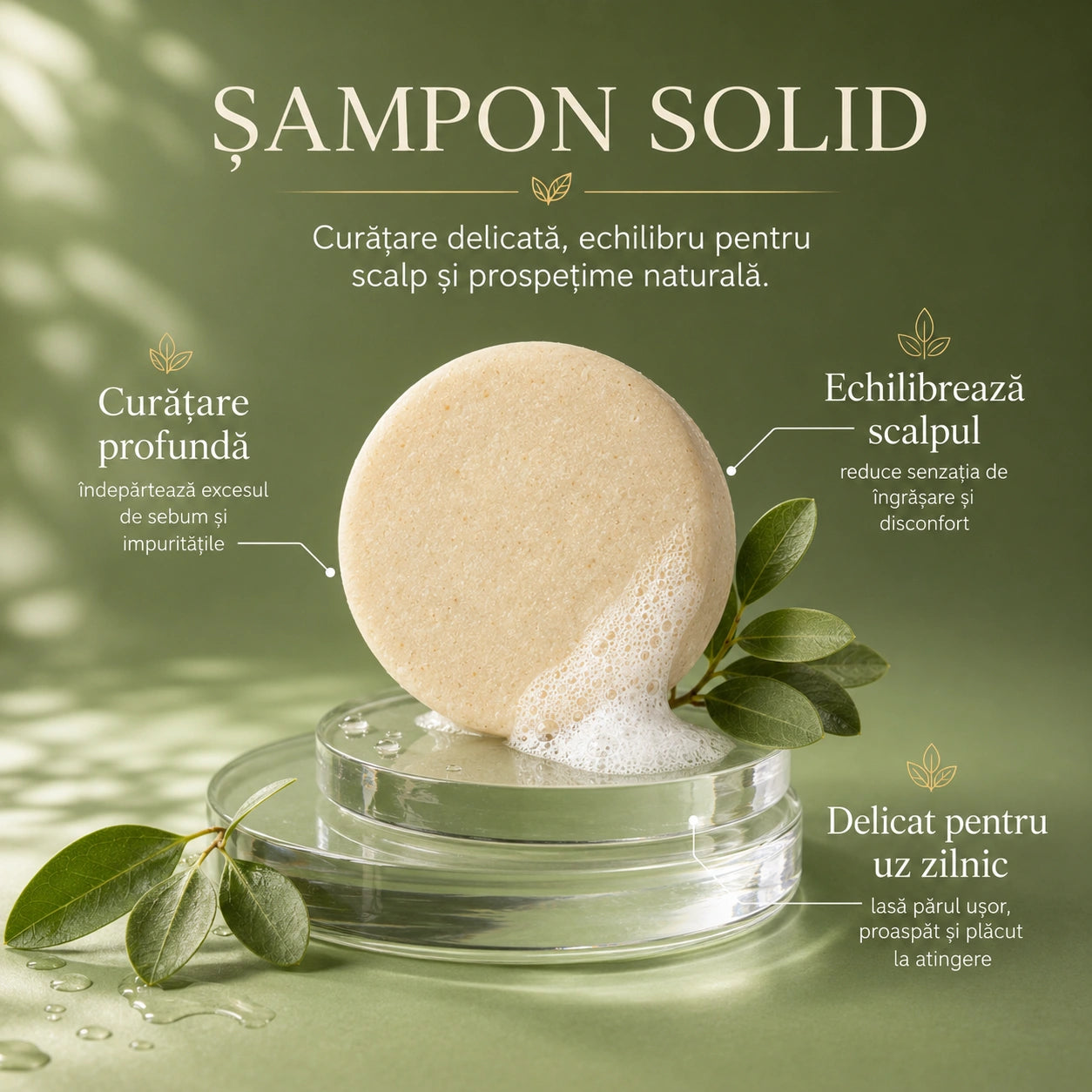 Șampon solid natural pentru scalp iritat – Reduce iritația, disconfortul, senzația de scalp gras și mâncărimea.