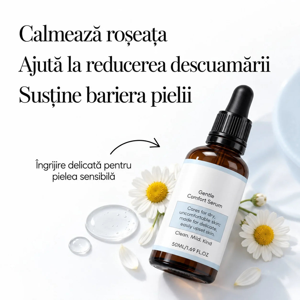 Ser natural pentru calmarea pielii iritate – Reduce roșeața, mâncărimile, descuamarea și senzația de disconfort a pielii.
